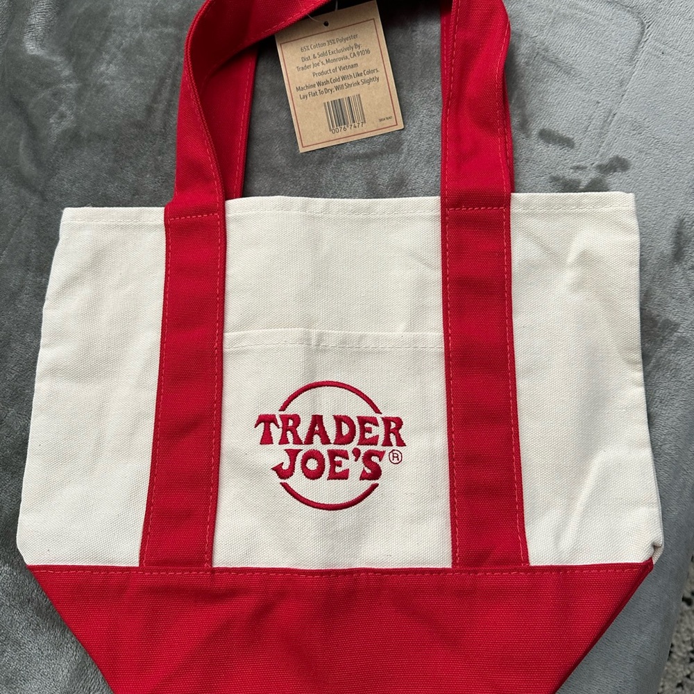 Trader Joe's Red & White Canvas Tote Bag